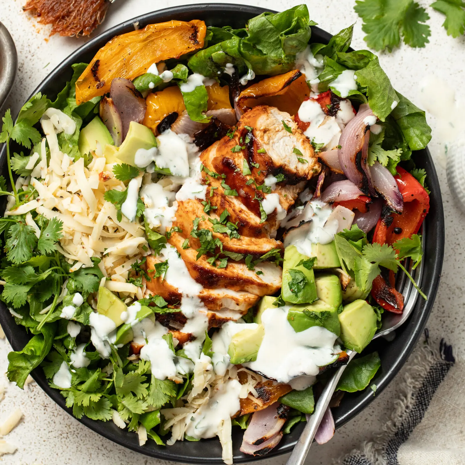 BBQ Chicken Bowl with Creamy Cottage Cheese Dressing