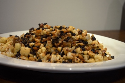 Pan Fried Cauliflower with Currants and Pine Nuts