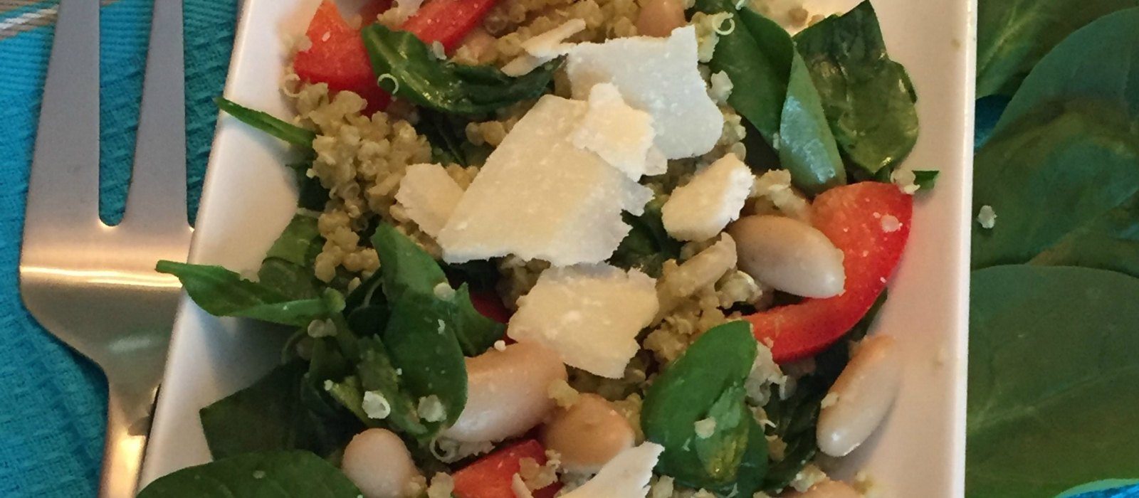 Wilted Spinach Salad with Quinoa and Red Peppers