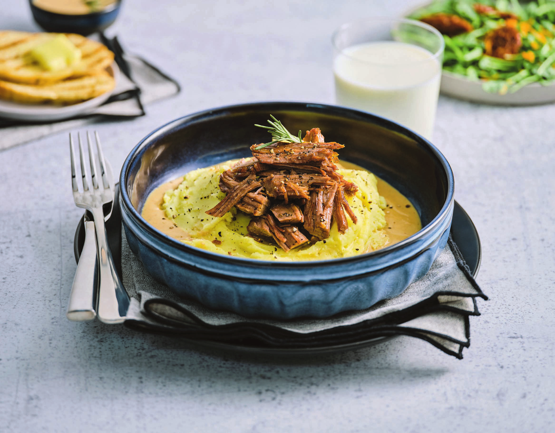 Milk Braised Beef with Garlic Whipped Potatoes