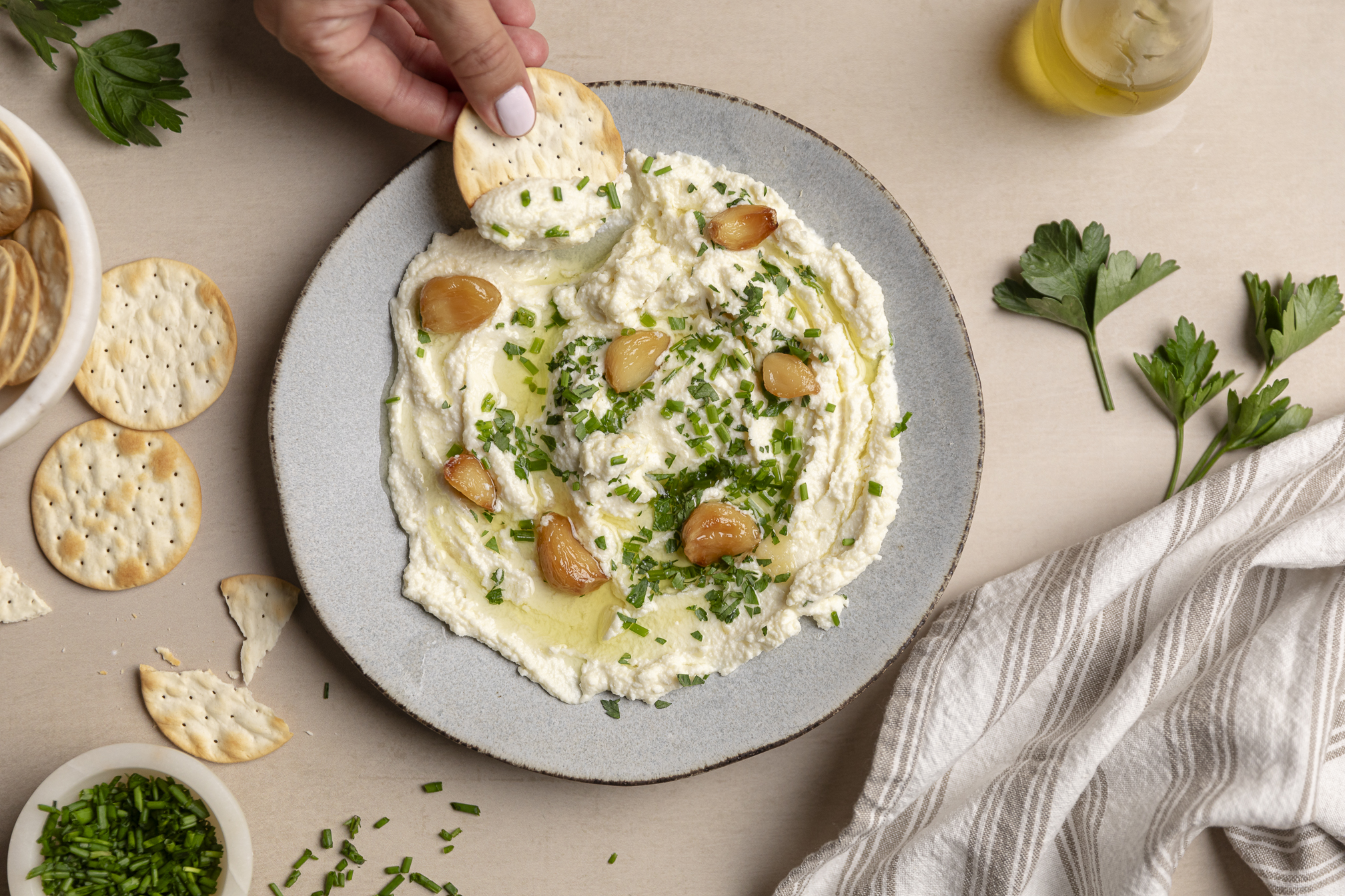Whipped Ricotta with Roasted Garlic and Herbs