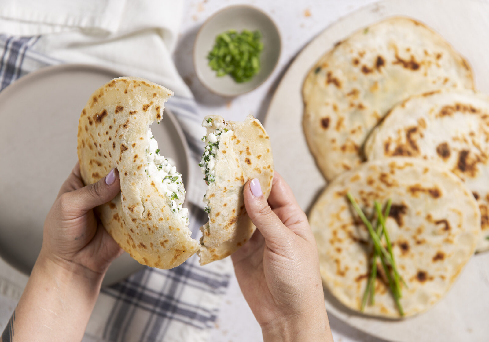 Stuffed flatbread with cottage cheese and herbs