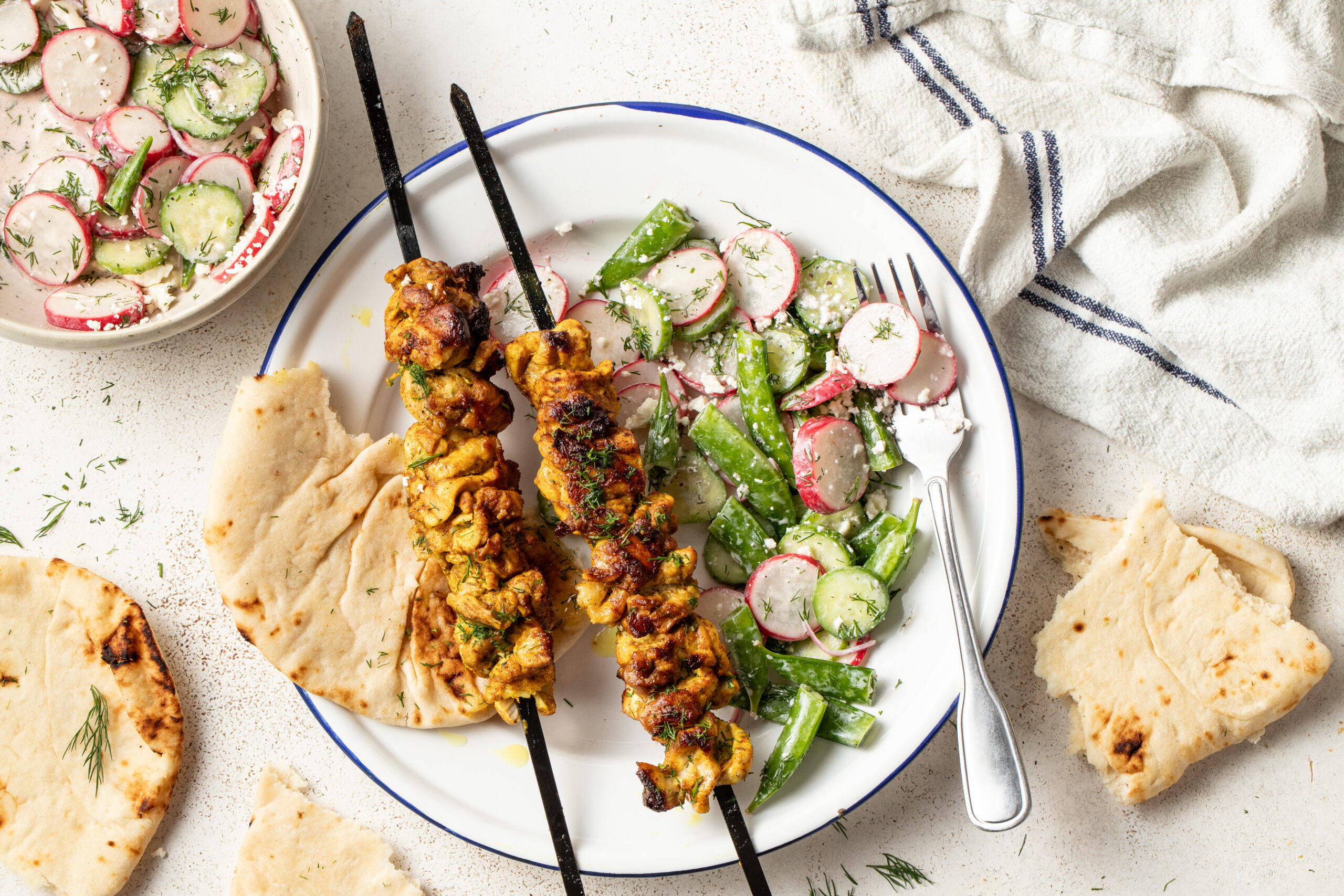 Chicken Shawarma Kebabs with Creamy Cucumber-Radish & Feta Salad - Alberta Milk