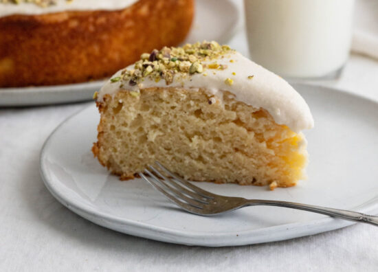yogurt cake with milk glass