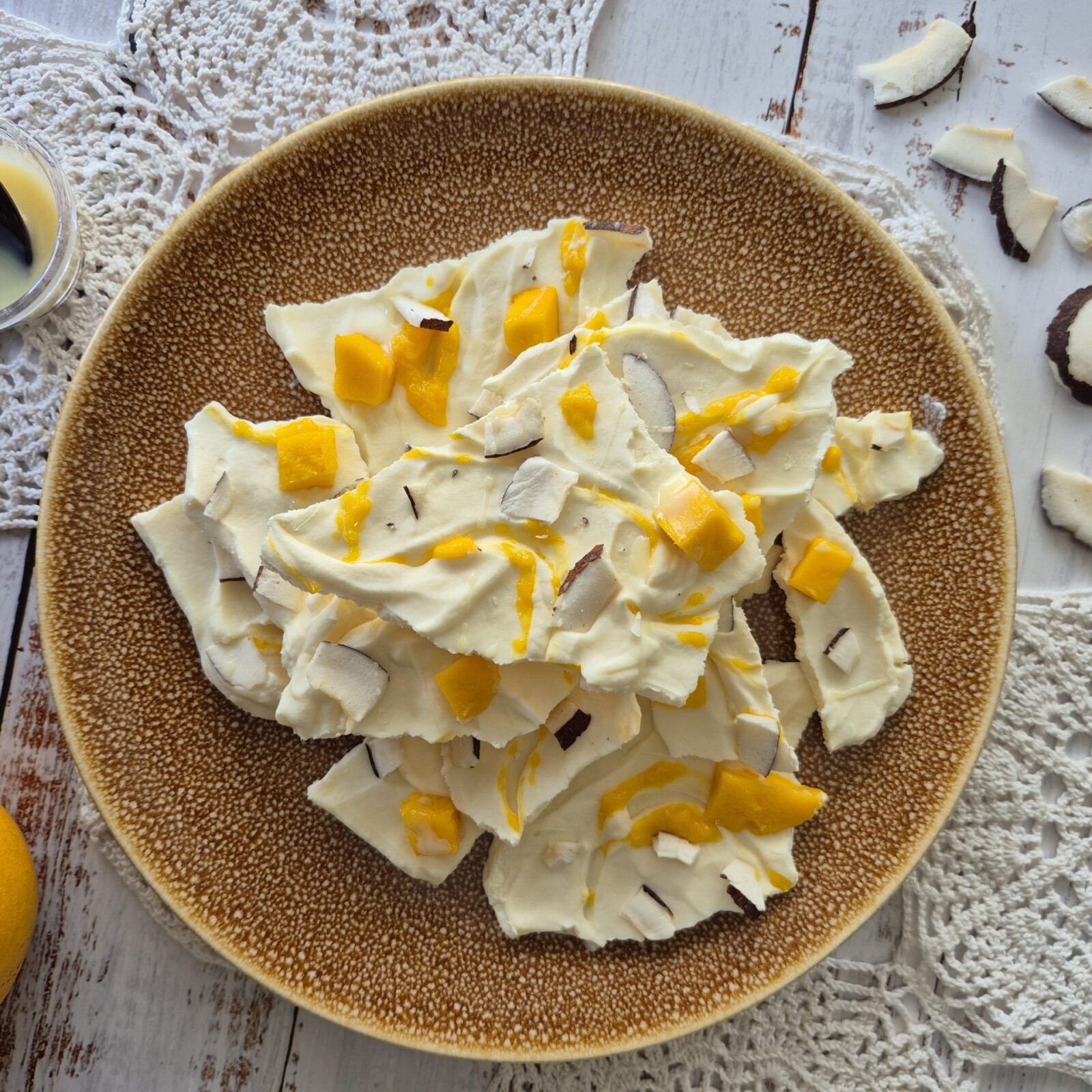 Mango Coconut Greek Yogurt Bark